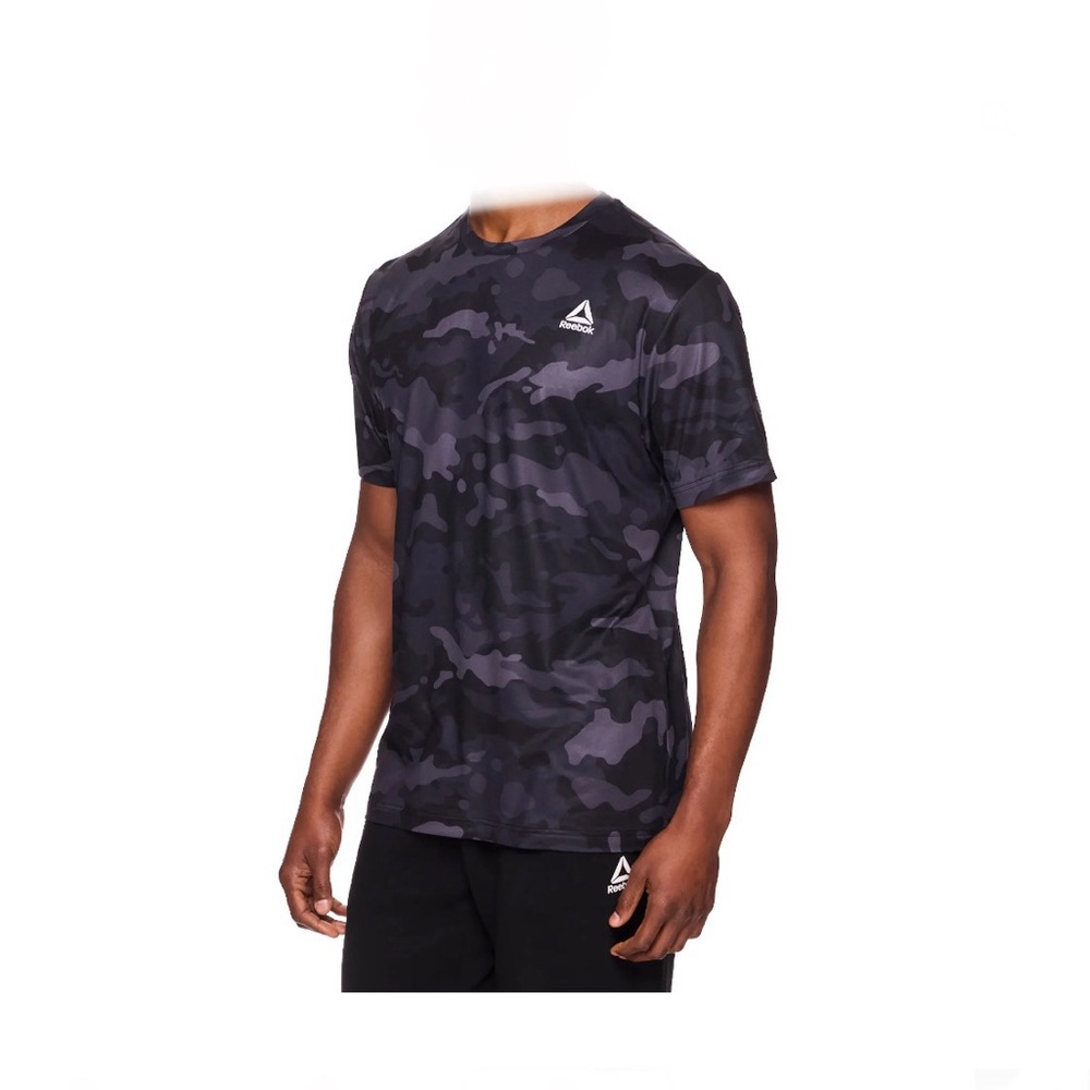 Reebok Men's Delta Core Short-Sleeve Black Camo Camouflage T-Shirt, XL